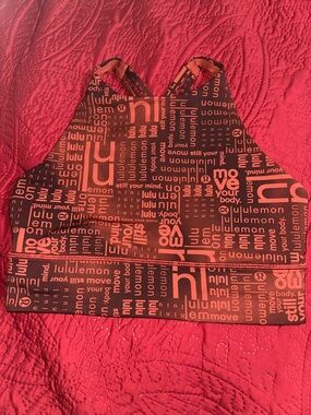 Lululemon Black & Coral Logo Energy High-Neck Longline Sports Bra size 8